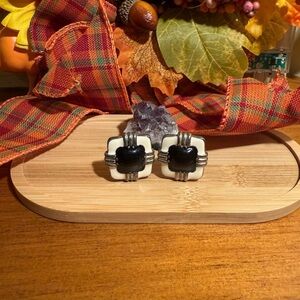 Berebi Elegant Black and White on Silver Earrings